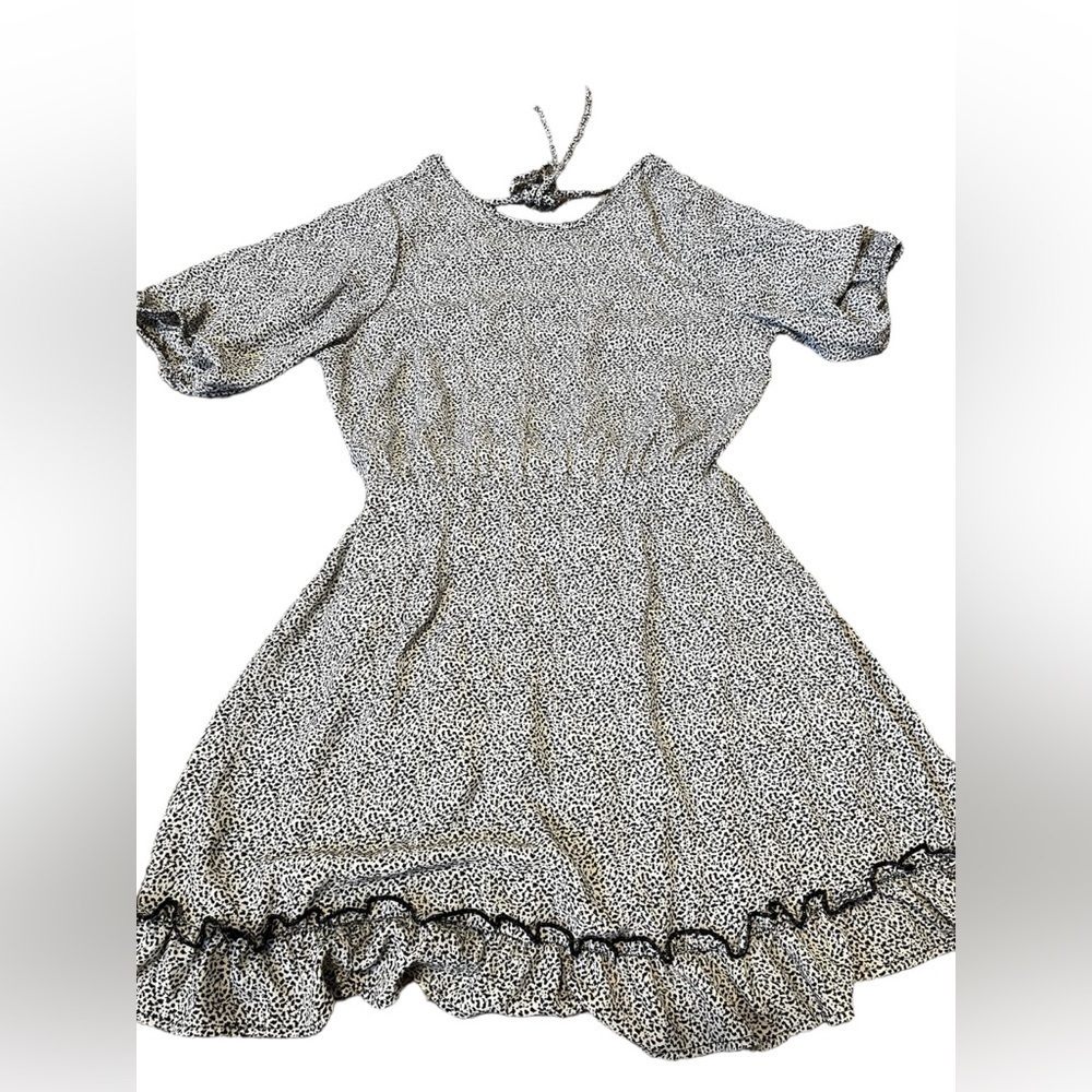 Sienna Sky Short Puff Sleeve Eggshell Ivory Black Dotted Spotted Animal